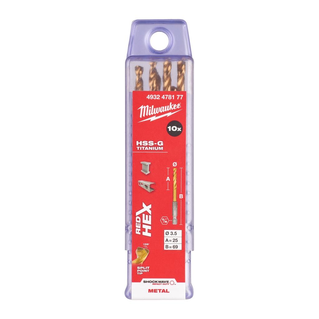 Wiertła_do_metalu_HSS-TiN_-_opakowanie_5_i_10_sztuk_Milwaukee_Shockwave_HSS-G_TiN_Red_Hex_3.5_mm_-_10_pcs_1