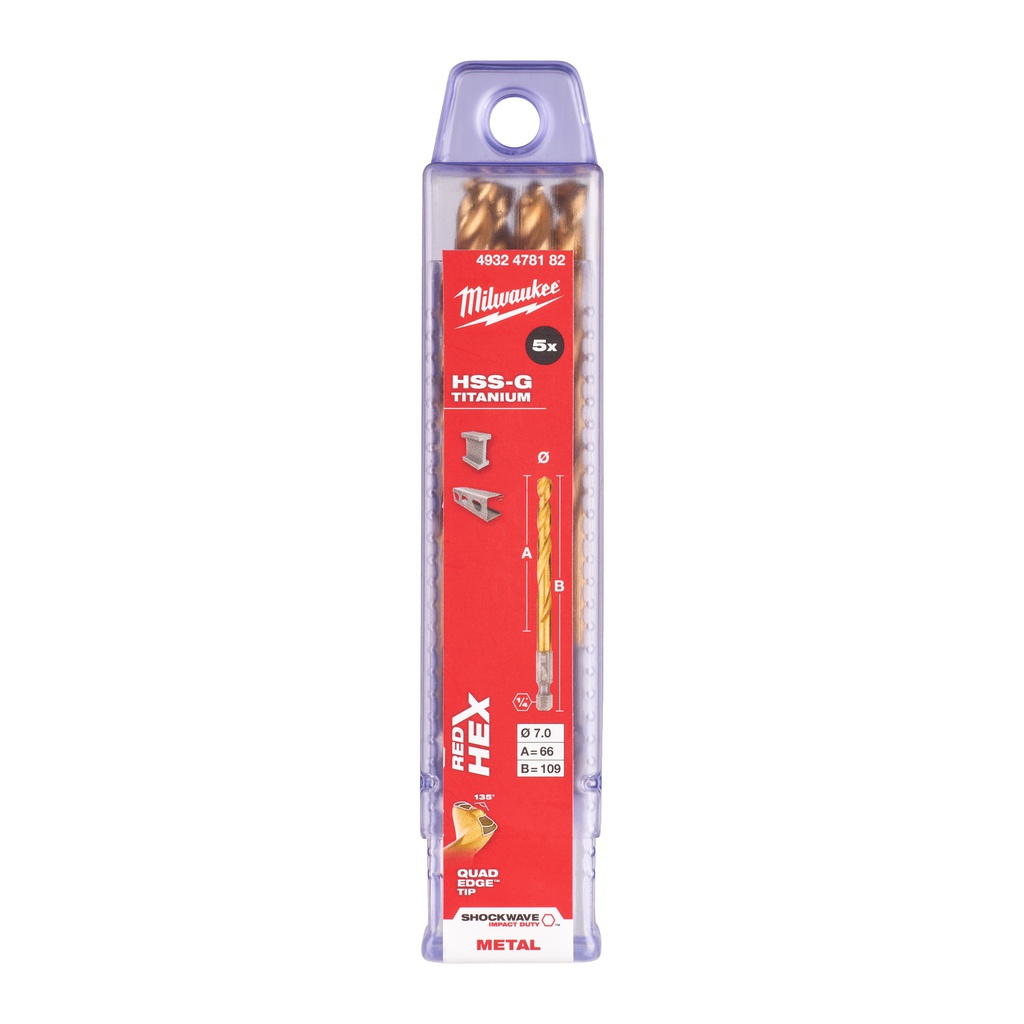 Wiertła_do_metalu_HSS-TiN_-_opakowanie_5_i_10_sztuk_Milwaukee_Shockwave_HSS-G_TiN_Red_Hex_7_mm_-_5_pcs_1