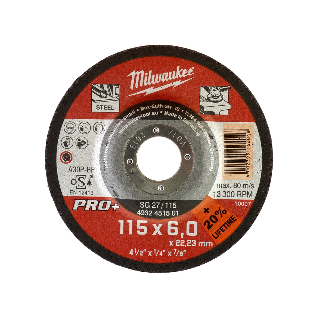 Tarcze do szlifowania metalu PRO+ Milwaukee | SG 27 / 115 x 6 x 22 mm - 25 pcs