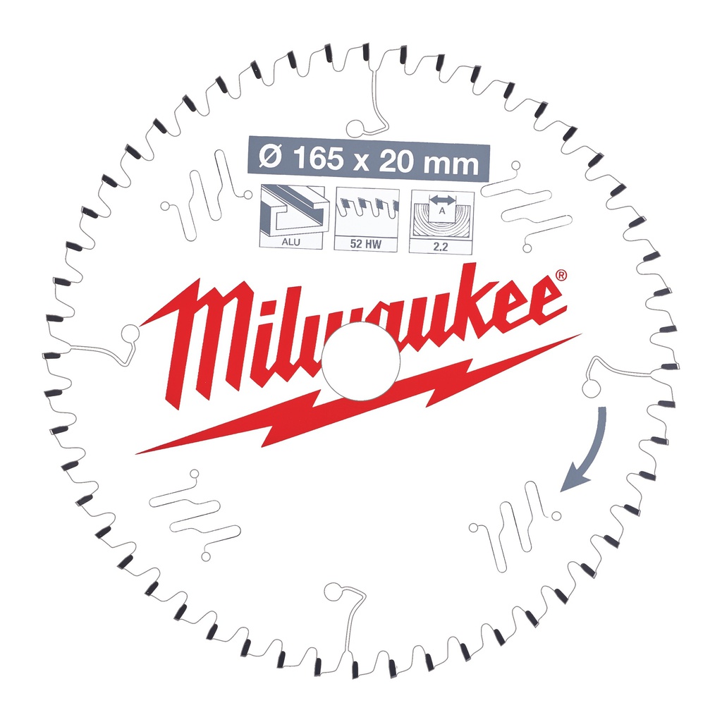 Tarcze pilarskie do ręcznych pił tarczowych Milwaukee | CSB P Alu165 x 20 x 2,2 x 52TF neg.