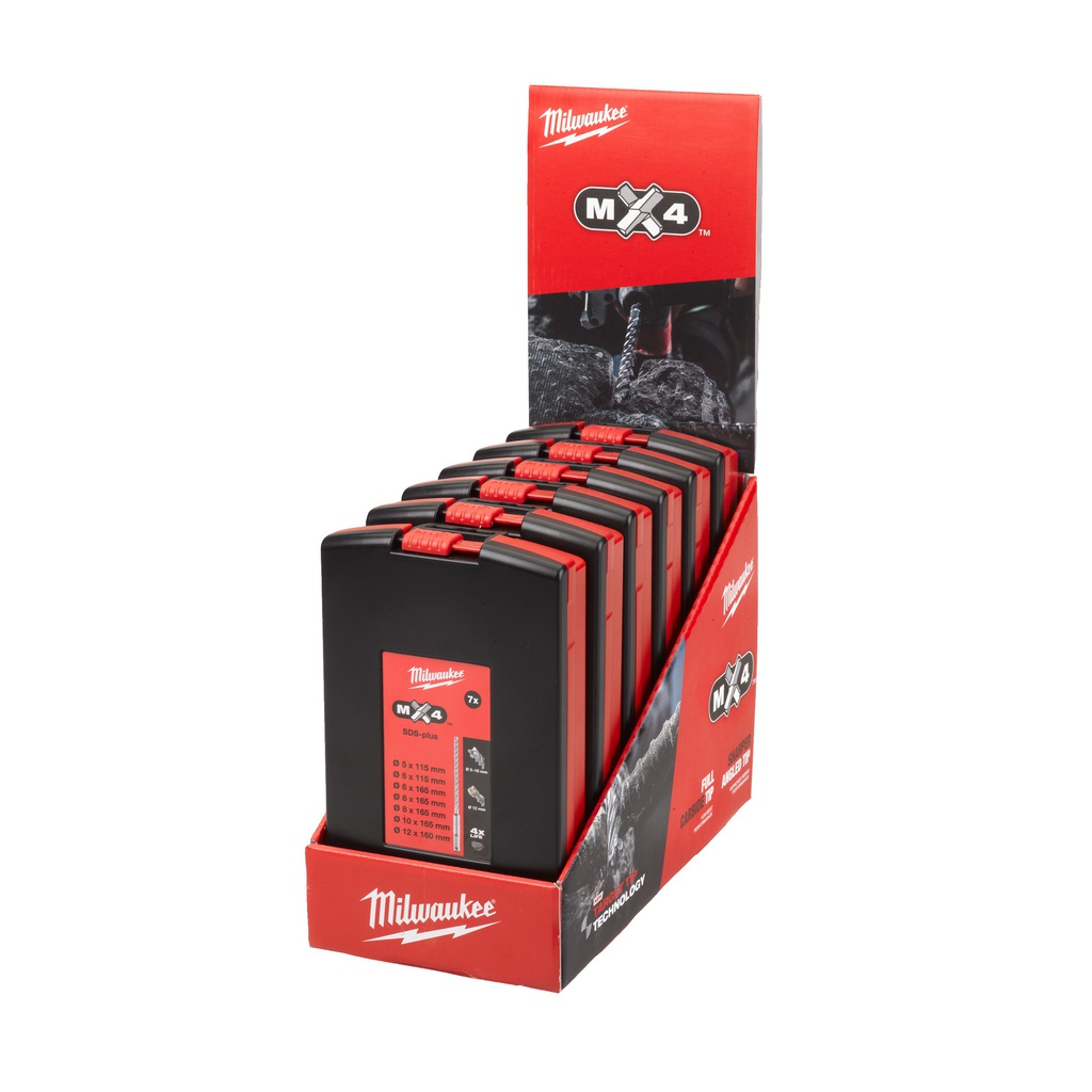 Wiertła SDS-Plus MX4, 4-ostrzowe / zestawy Milwaukee | SDS-Plus MX4 CD Set 1 - 7 pc