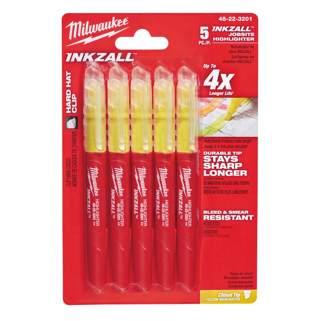 Zakreślacze INKZALL™  Milwaukee | INKZALL Highlighters Yellow - 5pc