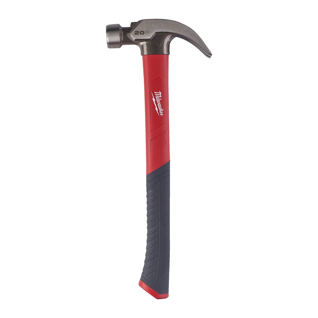 Młotek ciesielski z trzonkiem z włokna szklanego, pazur zakrzywiony Milwaukee | Fiberglass Curved Claw Hammer 20oz / 570g