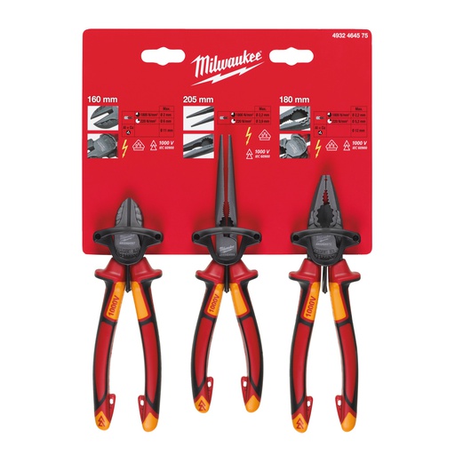 [4932464575] Zestaw szczypiec VDE 3 szt. Milwaukee | VDE 3 Piece Plier Set