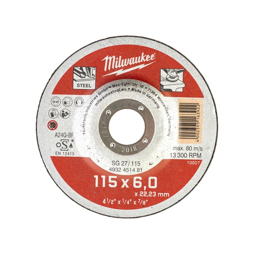 [4932451481] Tarcze do szlifowania metalu serii Contractor Milwaukee | SG 27 / 115 x 6 x 22 mm Contractor series - 25 pcs