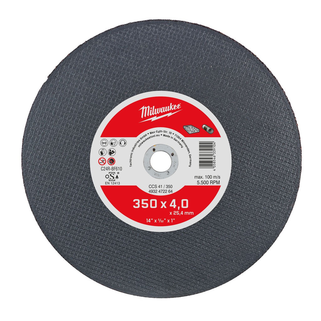 Tarcza do kamienia, materiałów abrazyjnych i rur z żeliwa sferoidalnego Milwaukee | Stone Cutting Disc CCS41 350x4mm-1pc