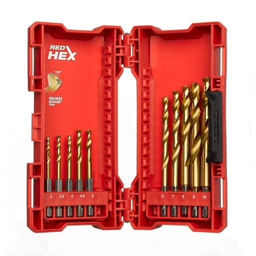 [48894759] Wiertła SHOCKWAVE™ HSS-G TiN RED HEX - zestawy w plastikowych kasetach Milwaukee | Shockwave HSS-G TiN Red Hex - 10 pc Set