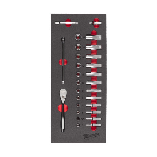 [4932479824] Wkładka piankowa z grzechotką i nasadkami 1/4″ Milwaukee | 1/4" Ratchet and Socket Set Foam Insert