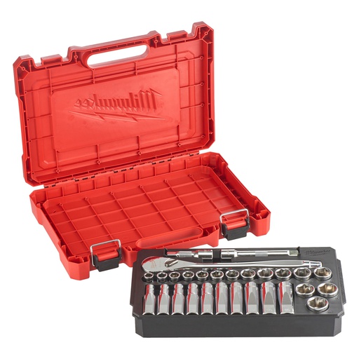 [4932471864] Zestawy nasadek  z grzechotką Milwaukee | 1/2 Metric Ratchet + Socket Set