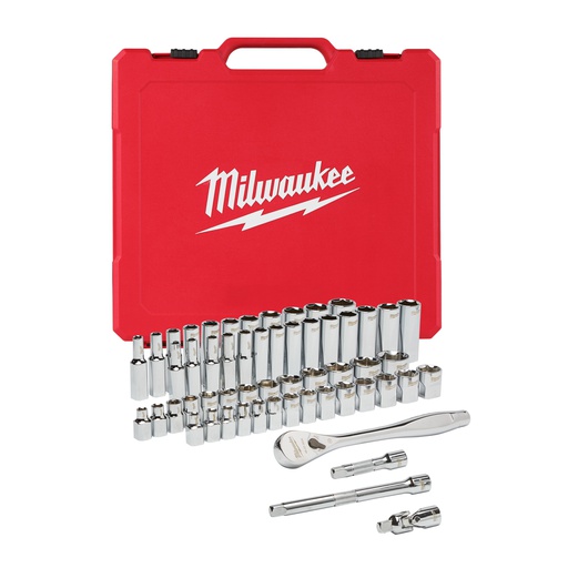 [4932464946] Zestawy nasadek  z grzechotką Milwaukee | 3/8 Drive 56 pc Ratchet + Socket Set SAE + Metric